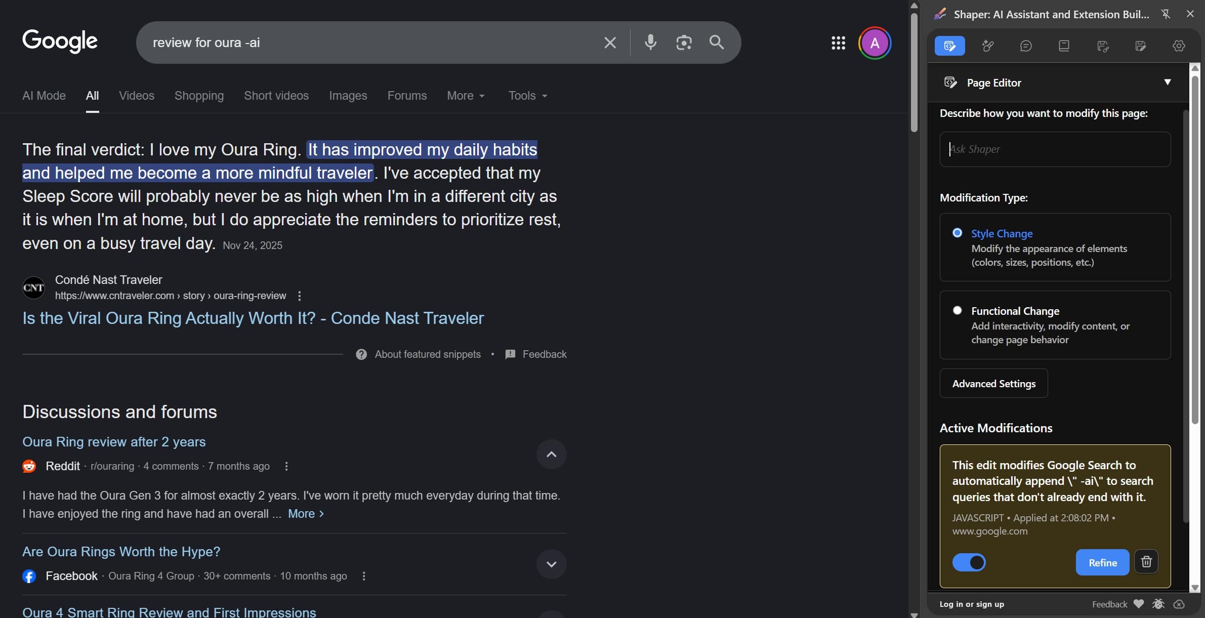 Hide AI Overview in Google Searches