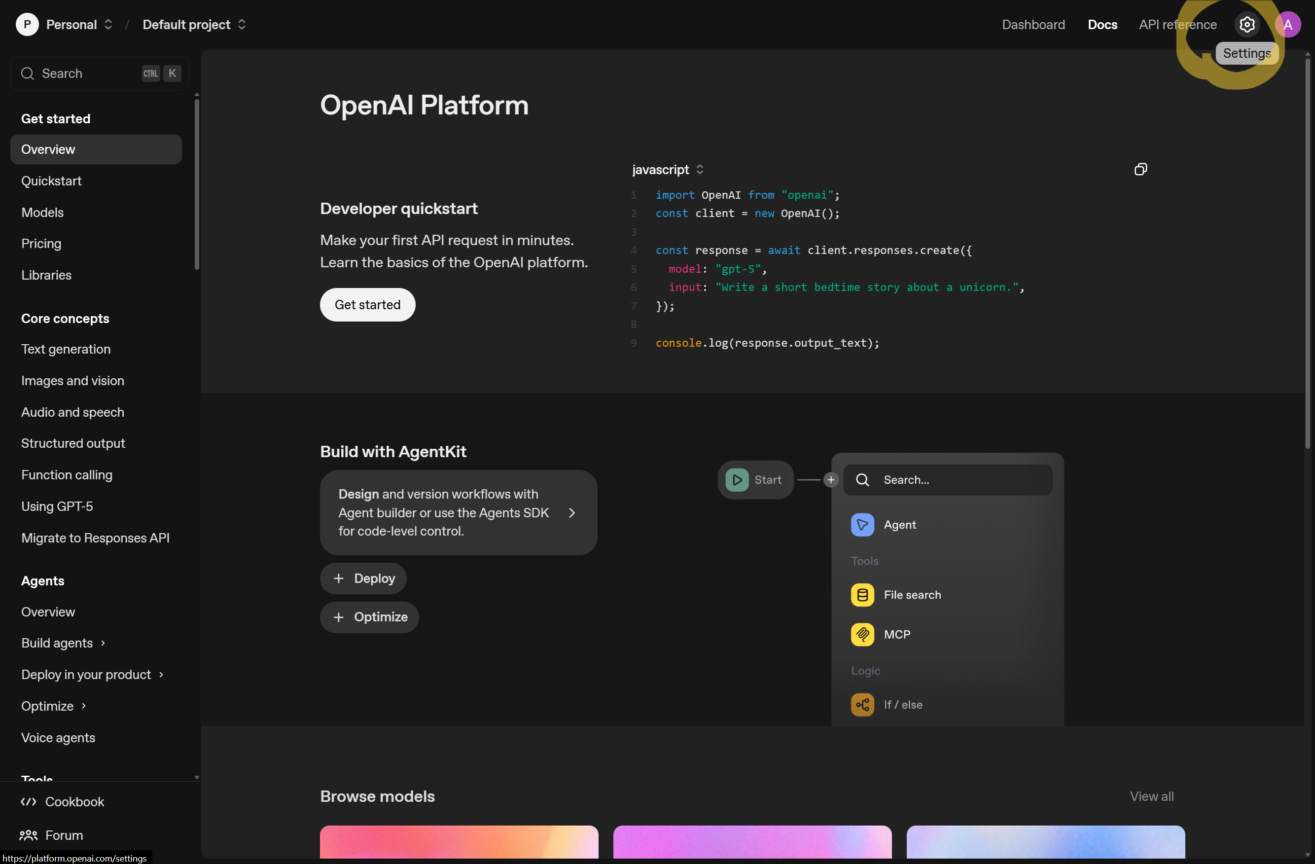 OpenAI Platform Settings